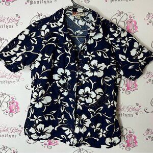 Hilo Hattie’s the hawaiian original Navy Floral button down tropical Shirt